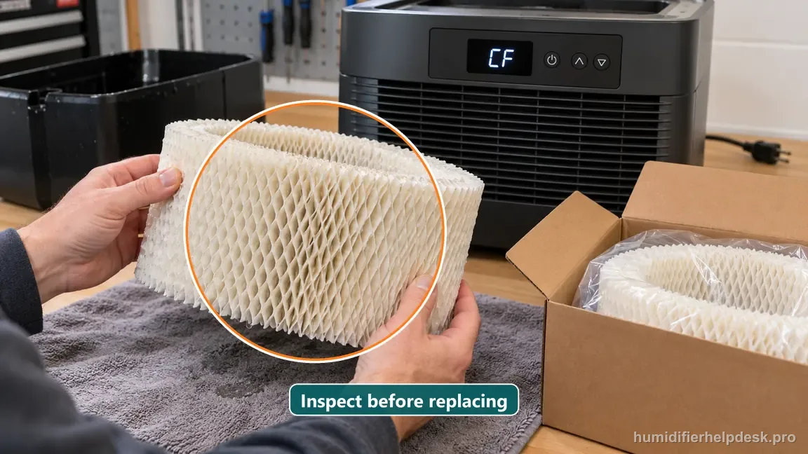 An intact paper wick is held beside an unopened replacement package while the pedestal still displays CF.