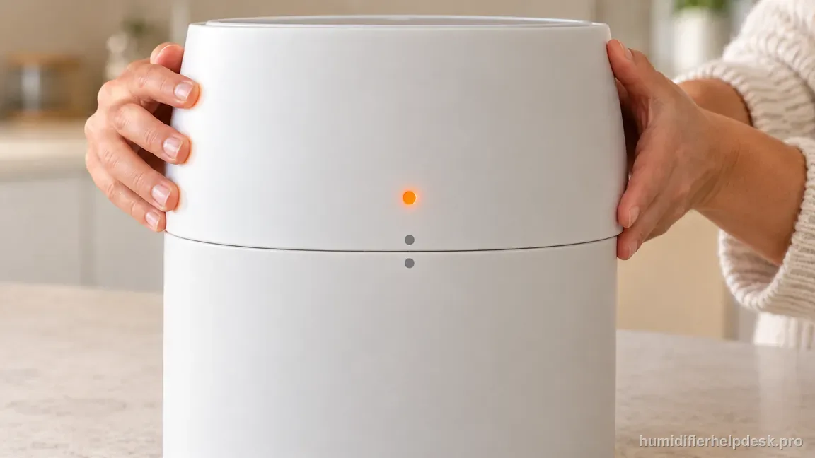 Hands lower the filled DreamWell upper body onto the tank until the two external alignment dots meet and the shell sits flush.