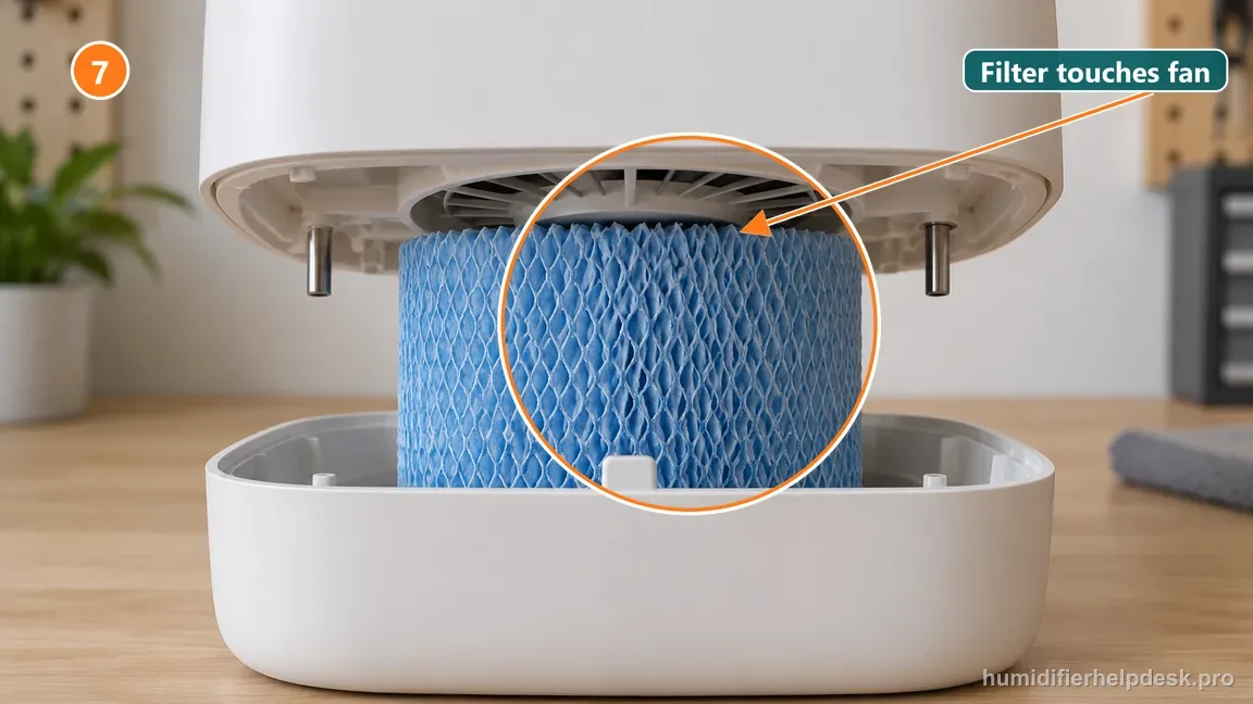 The lifted Bedside 2.0 fan housing sits over a blue wick raised high enough to touch the fan.