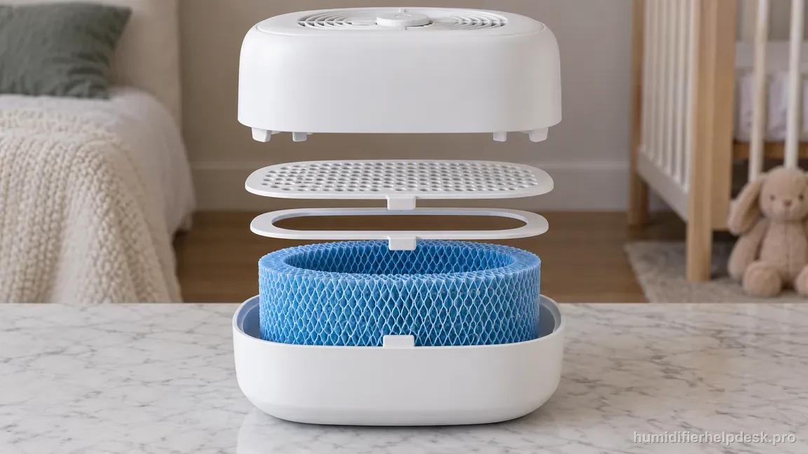 The Canopy Bedside/Nursery 2.0 parts are shown aligned: fan module, grate, spacer, blue wick, and tray.