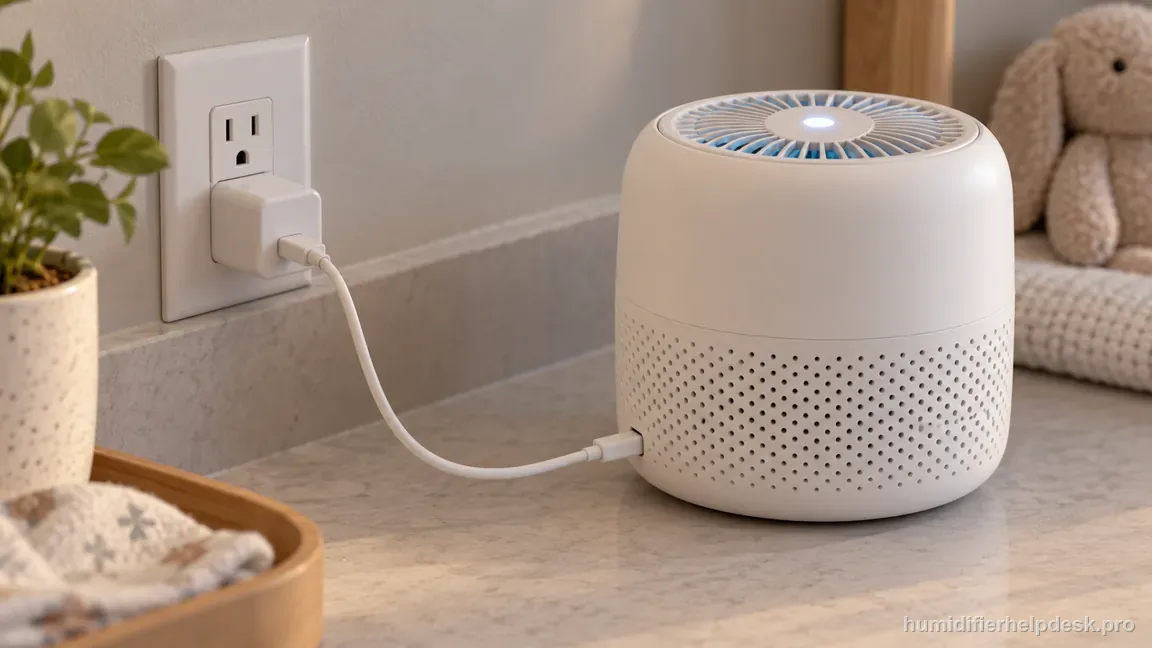The assembled Canopy Bedside/Nursery 2.0 is connected to external USB-C power and shows its top indicator lit.