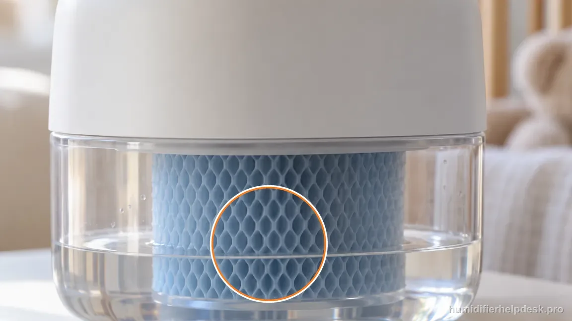 A close view through the clear Canopy tank shows the blue honeycomb wick and water remaining along its lower edge.