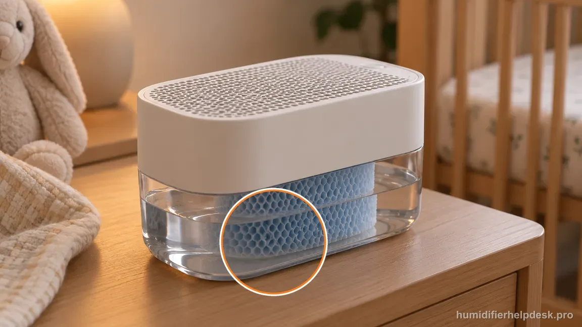 A side-angle Canopy Nursery 2.0 shows water remaining in its clear lower tank beneath the round-hole top grille.