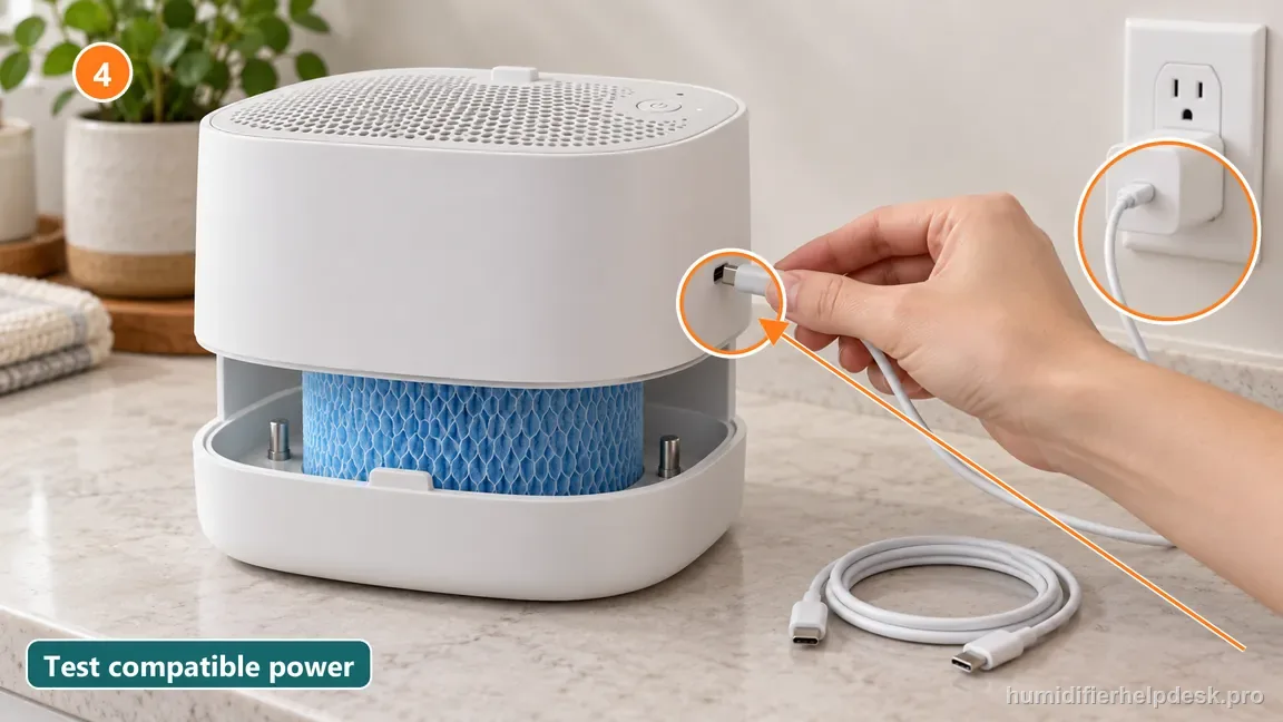 A compatible USB-C cable connects to the external Bedside 2.0 port while its power adapter is plugged into a wall outlet.