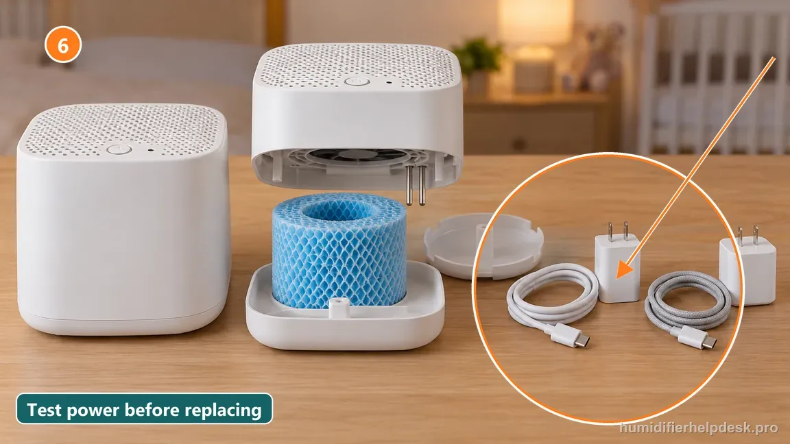The Bedside 2.0 and two USB-C cable and power adapter sets are compared on a dry work surface before any replacement is chosen.