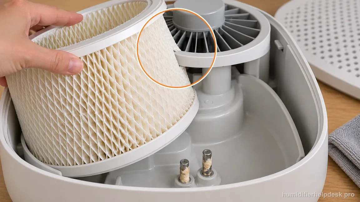 The unplugged white pleated wick sits too high and touches the Canopy internal fan edge.