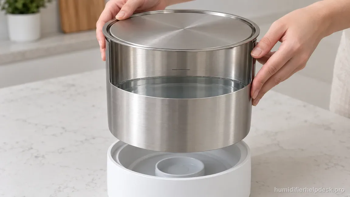 The Carepod One stainless tank is below its fill boundary and the inner lid cover sits flat and fully seated.