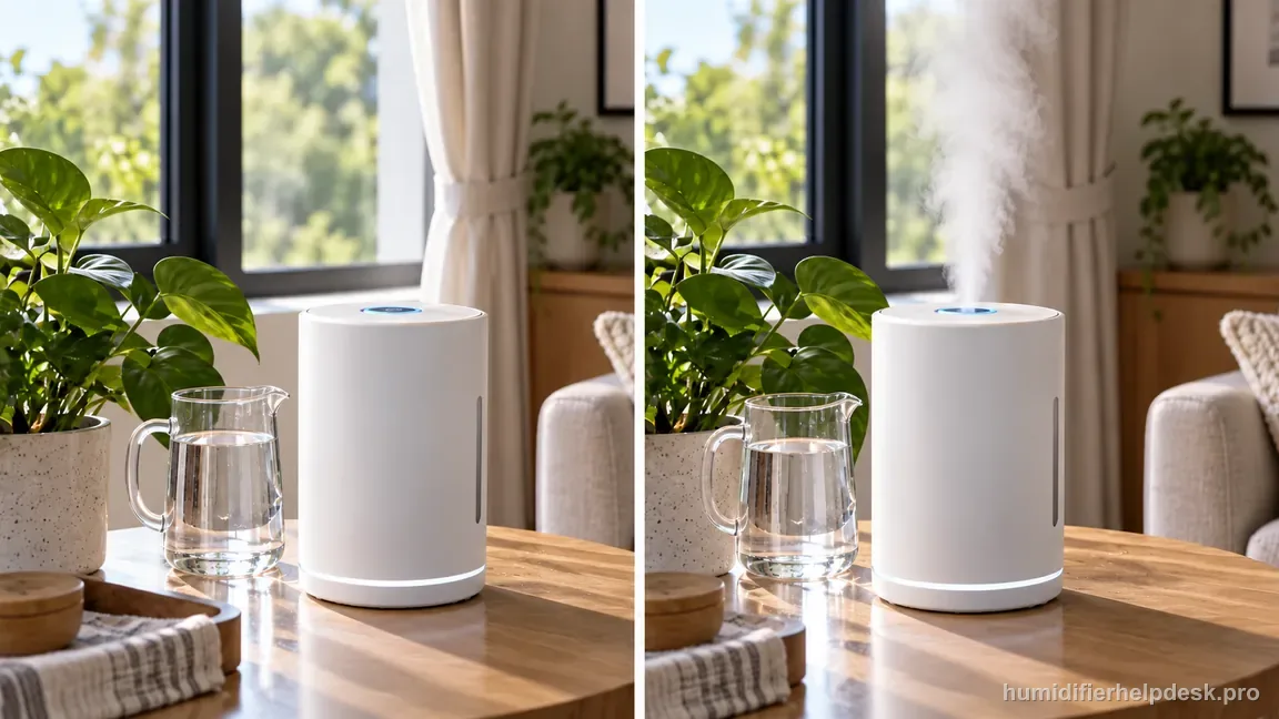 A side-by-side comparison shows the HM306S paused in Auto at target and producing mist after the output is raised.