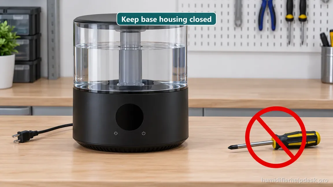 The assembled HM524S is unplugged and a screwdriver is crossed out beside its closed housing.