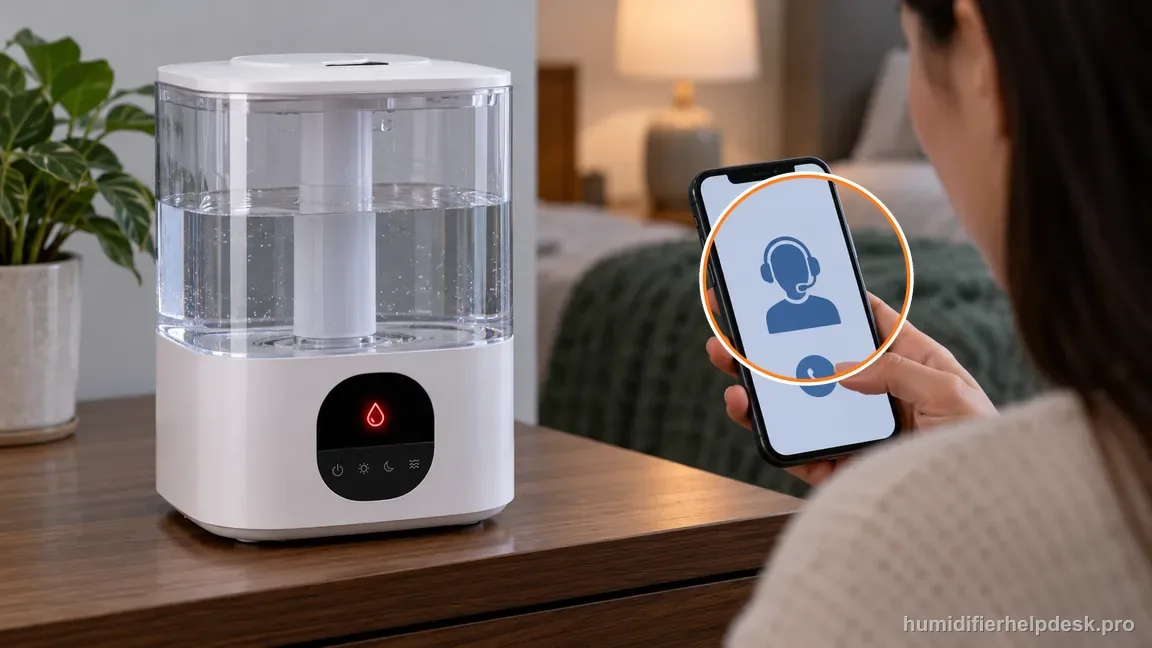 The closed humidifier still shows red as its owner uses a generic support contact screen.