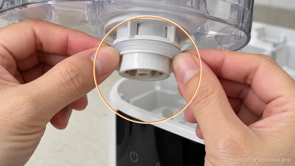 Hands gently seat the intact silicone ring evenly in the HM717S tank outlet groove.