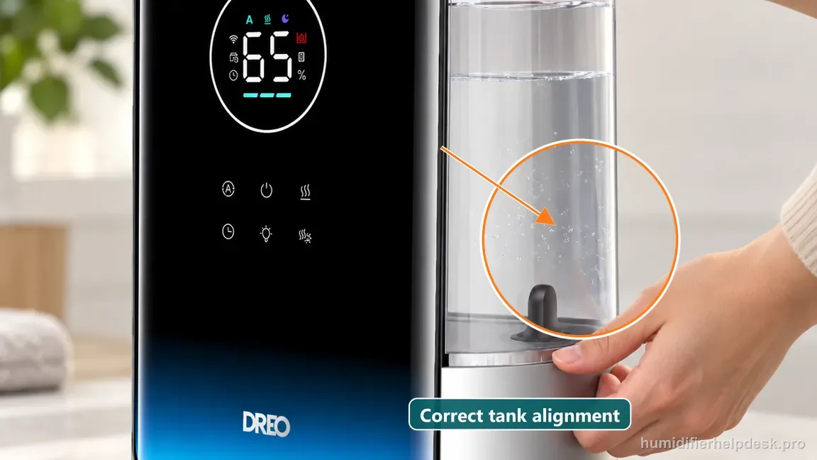 A hand checks and gently corrects the right-side tank alignment on the HM717S body.