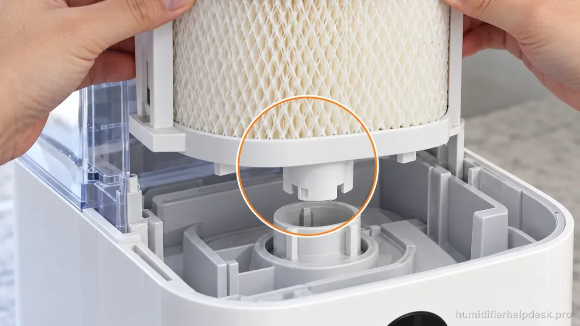 Close view of the support-frame outlet aligned with the wick-filter-frame inlet.