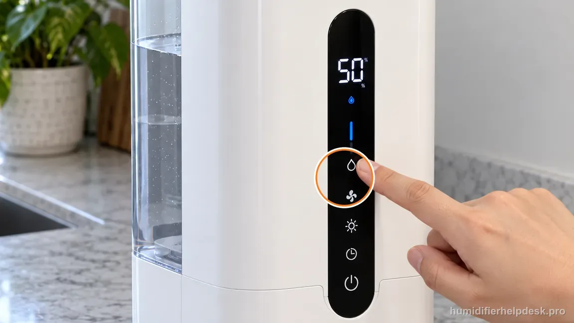 A hand selects a lower output setting on the Dreo 774S front control panel.
