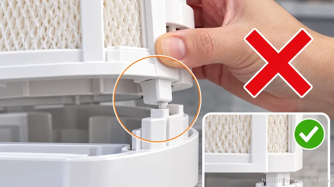 A red X marks forcefully pushing the support-frame connector sideways, contrasted with gentle alignment.