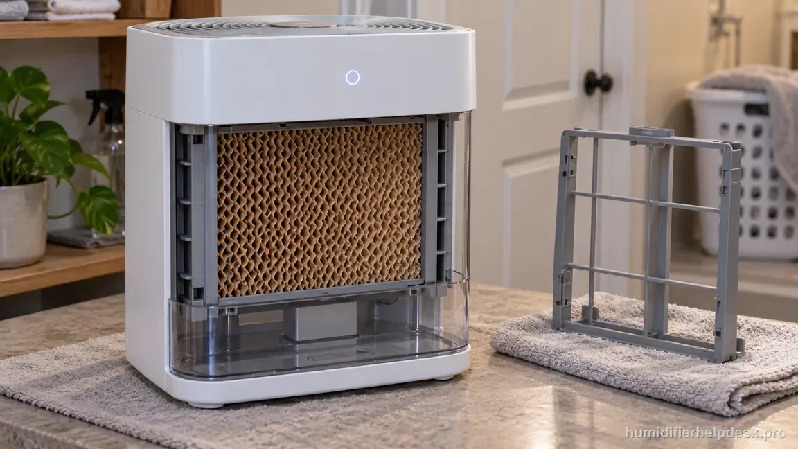 The cleaned Dreo HM774S wick sits assembled in Dry Mode with drained components and no mist.