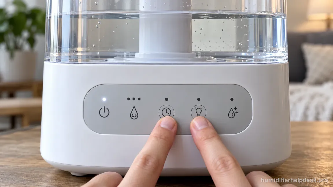 Two fingertips hold the UHE-CMTF45 Timer and Night-Light buttons together on its front control panel.