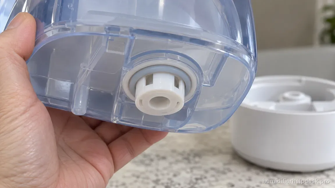 The Classic 160 tank is removed from its dry base so the silicone ring around the outlet valve can be inspected externally.