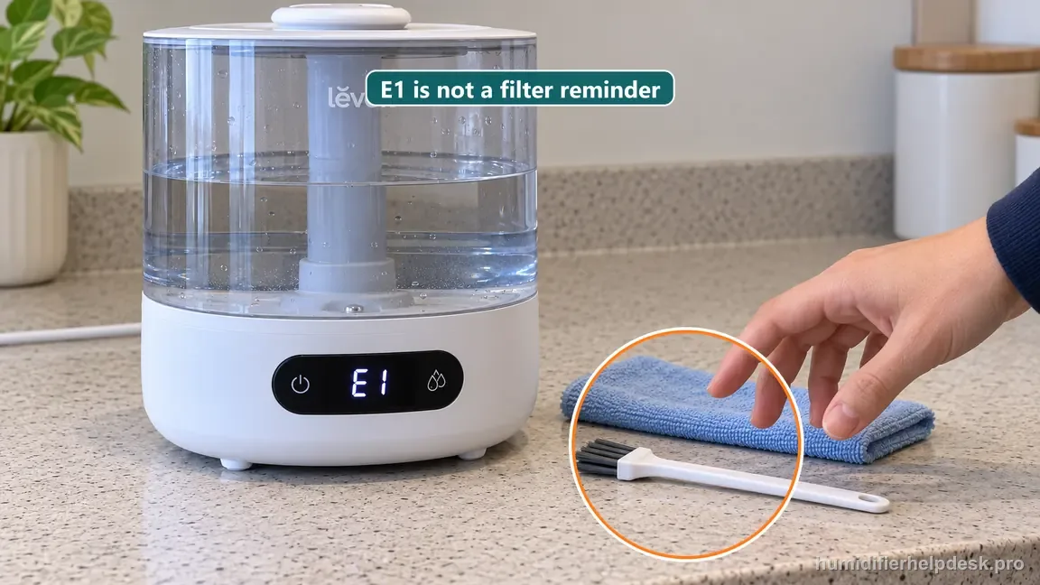 A cleaning brush and cloth are crossed out beside the Classic 300S E1 display to reject treating the fault as a filter reminder.