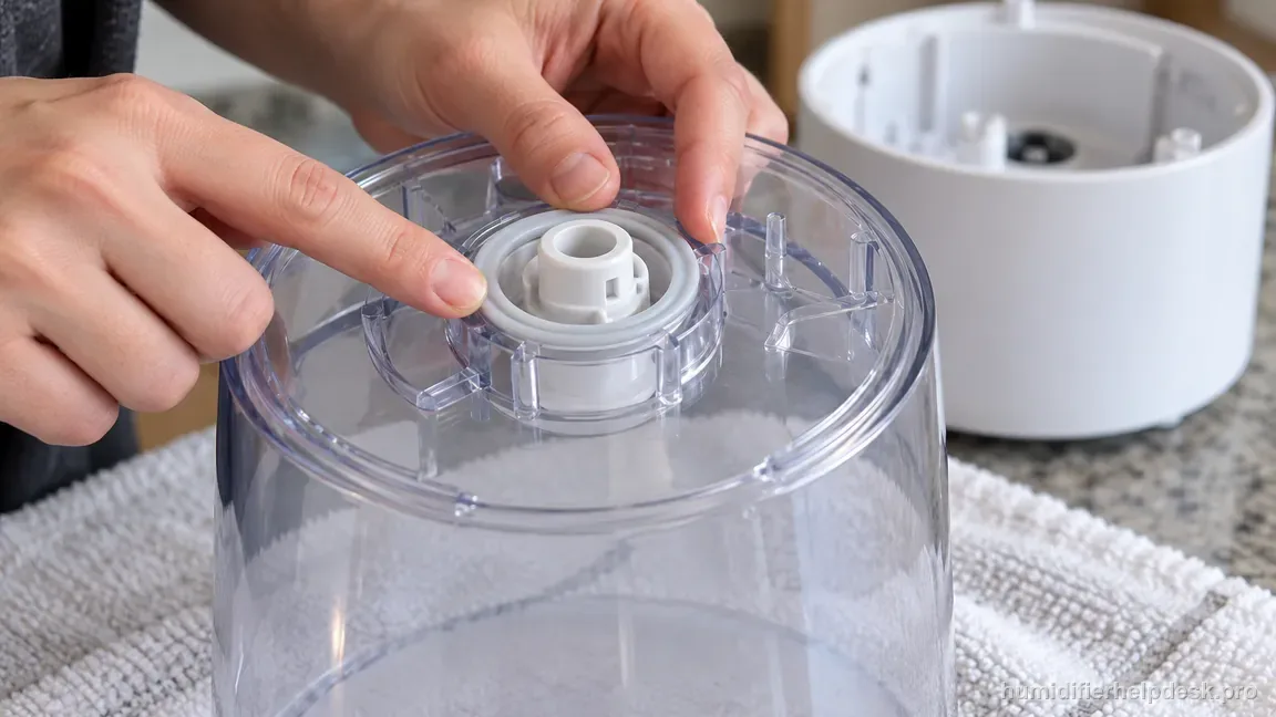 The clear Classic 300S tank is upside down as fingers check the silicone ring around its outlet valve.