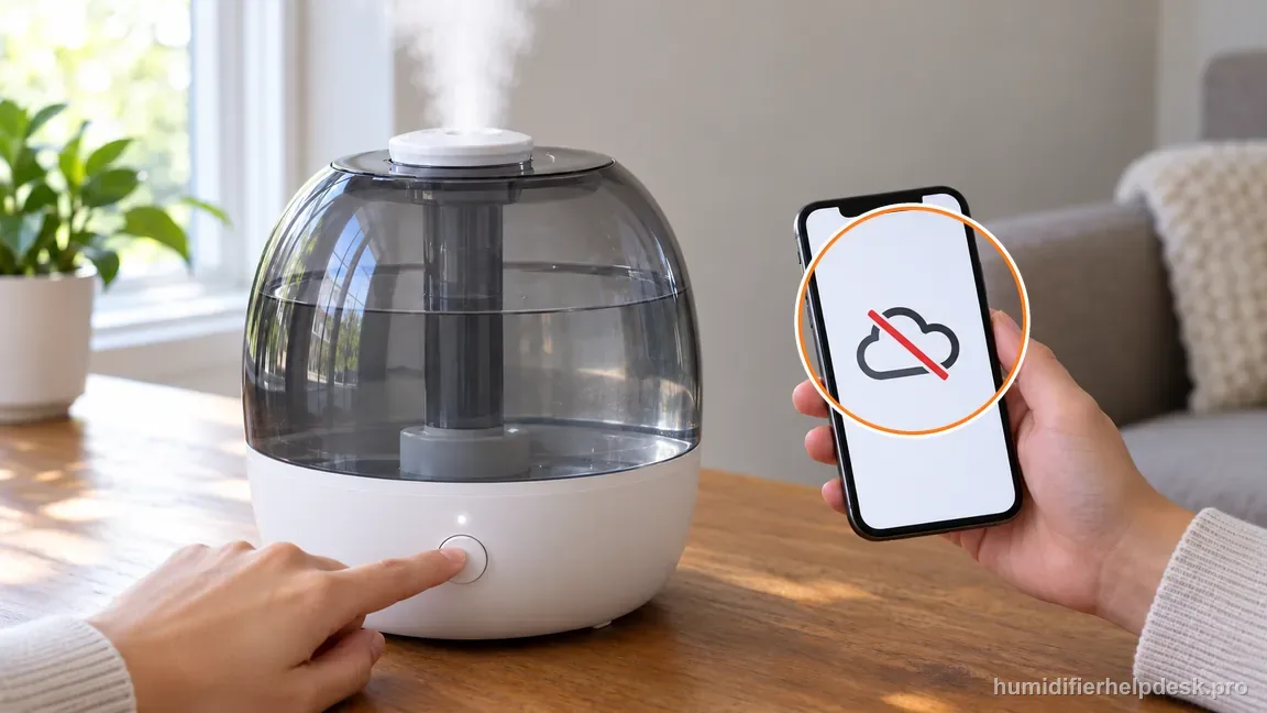 The Classic 300S responds locally while a phone beside it shows an offline cloud icon.