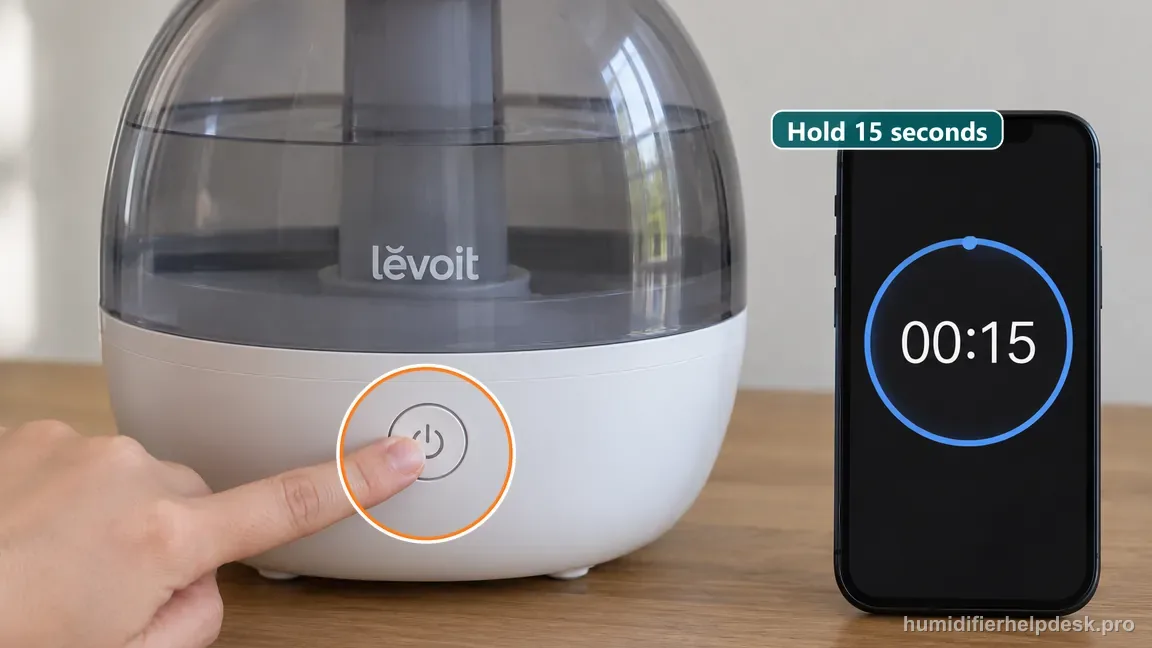 Hold the Classic 300S front power control continuously while a phone timer displays 15 seconds.