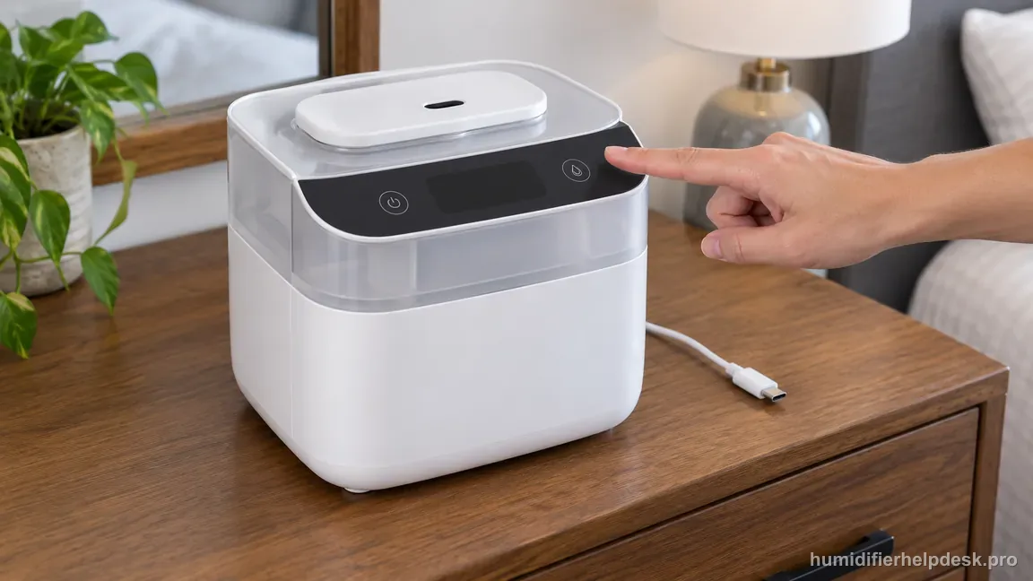 The Levoit Dual 200S is powered off and unplugged, with its disconnected USB-C lead beside the closed humidifier.