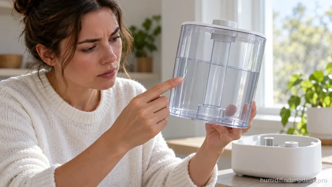 An owner holds the empty Dual 200S tank up to the light and inspects its clear wall and molded seam for a crack.