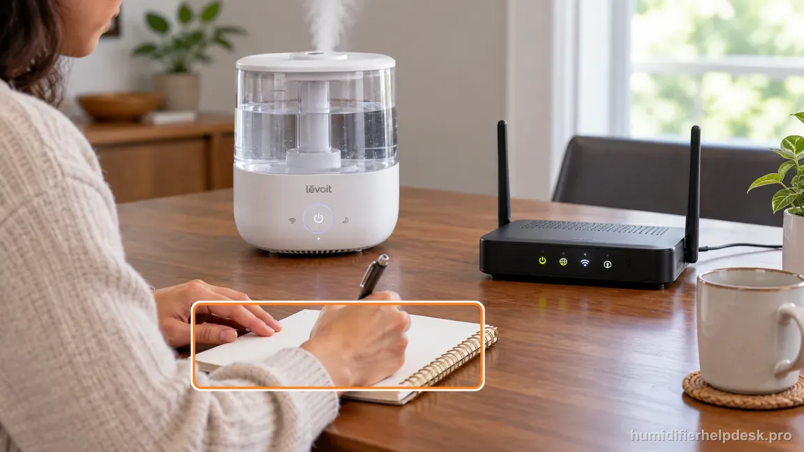 A person records the timing of an outage or router change in a notebook beside a Dual 200S and home router.