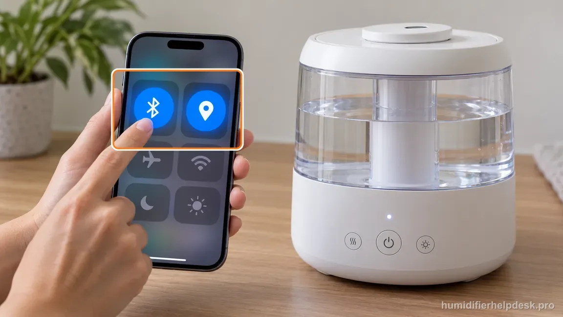 A phone shows Bluetooth and location enabled beside the powered Levoit Dual 200S.