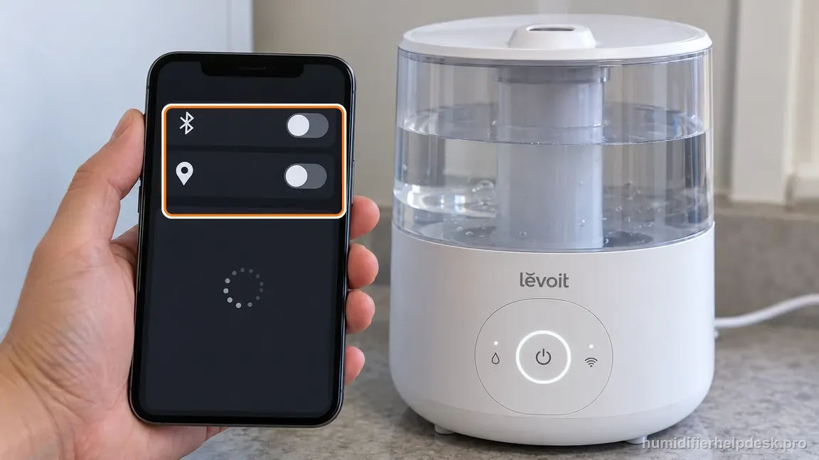 Bluetooth and Location are shown off on the phone beside the powered humidifier.