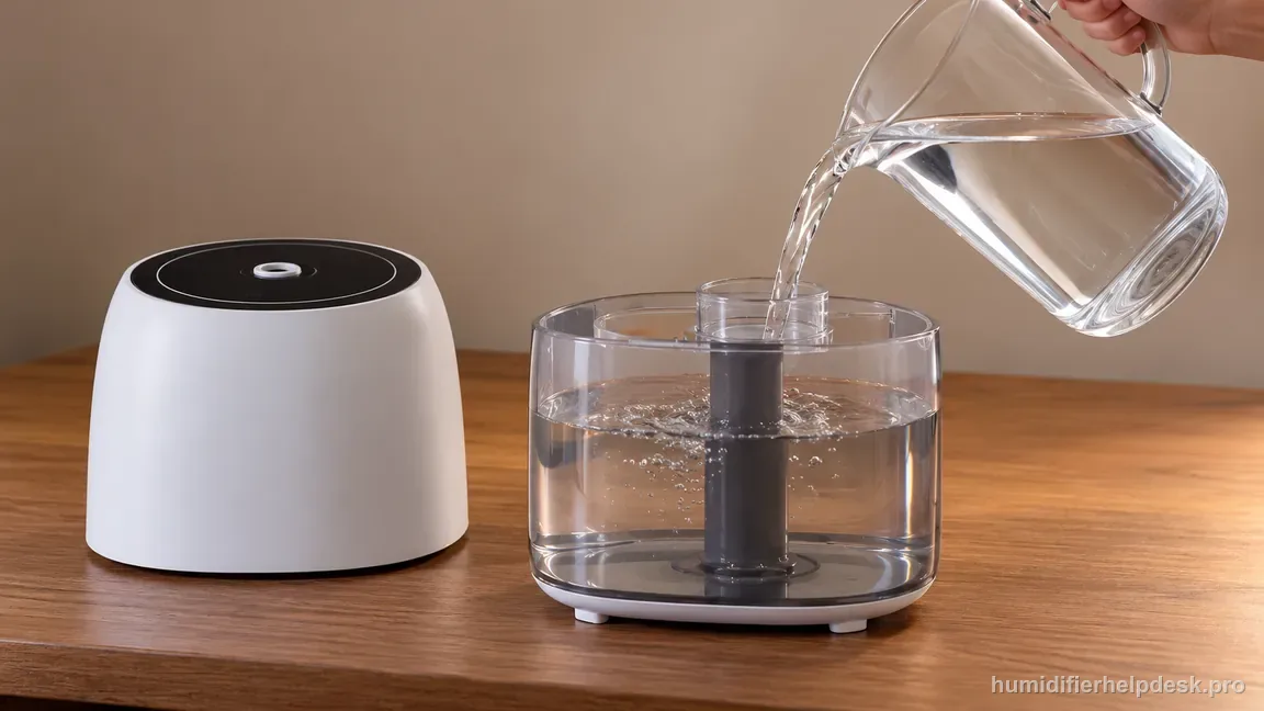 The detached LV600S water tank is filled with a pitcher while its rounded top housing sits unplugged and separate.