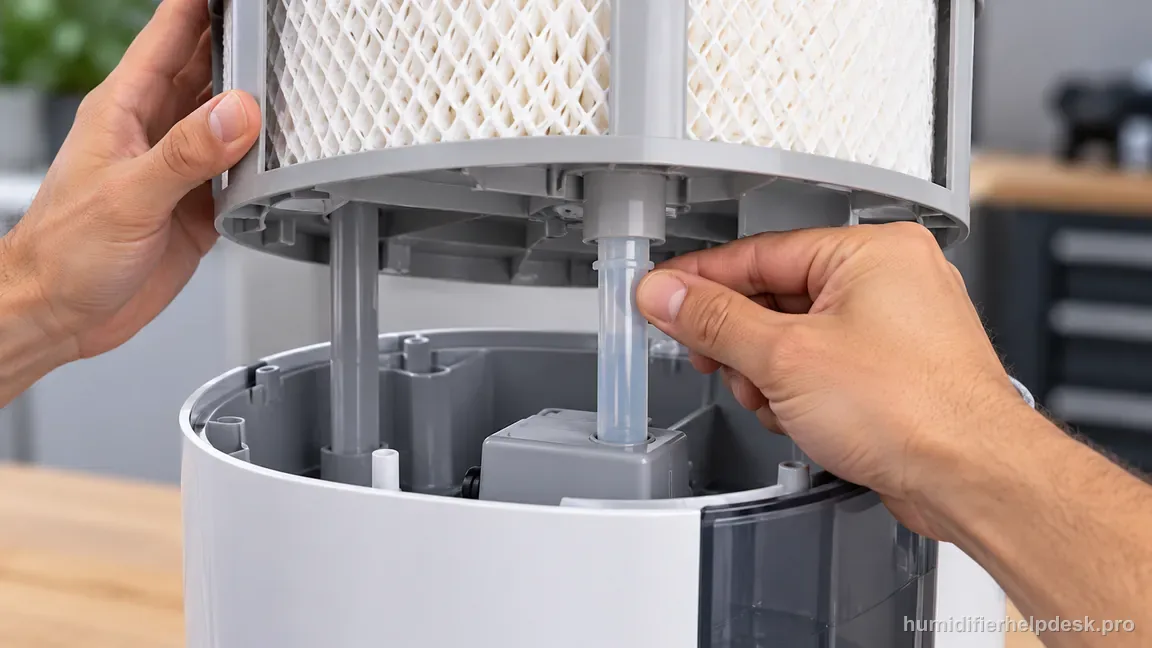 With the Superior 6000S unplugged and its frame lifted, a hand checks that the clear pump tube is seated in the support-frame inlet.