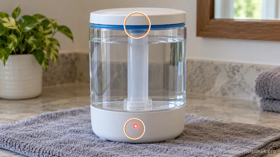 The PEHUMIDIF tank is full and the blue cap seal is correctly seated, yet its red indicator remains illuminated.