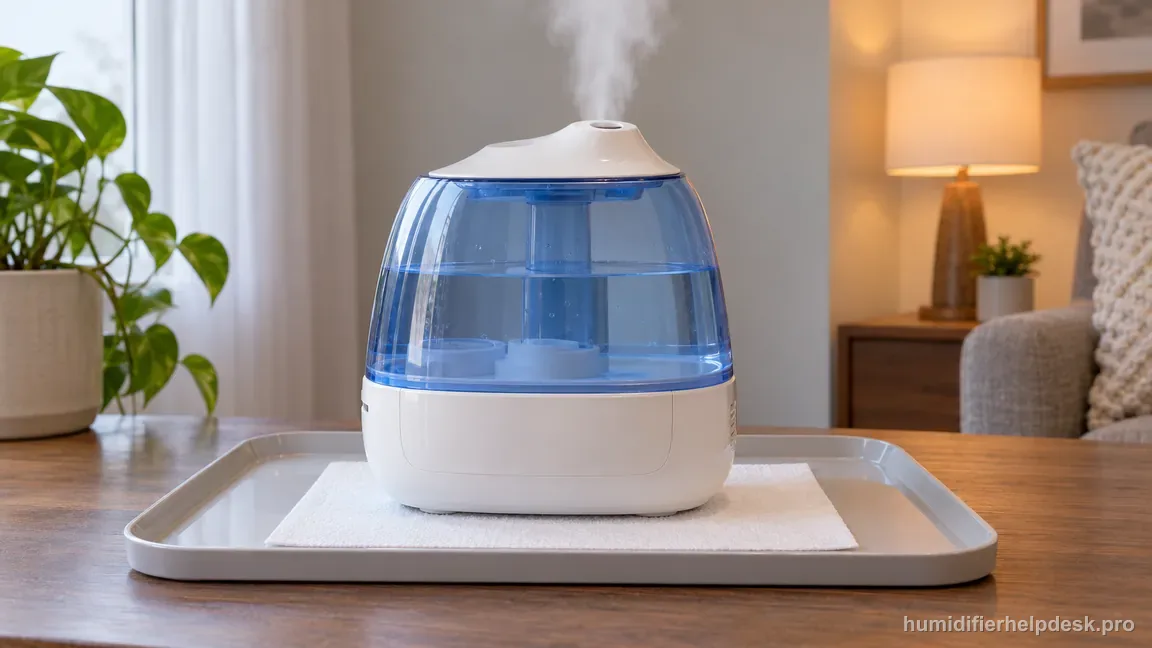 The assembled Vicks V750 runs stationary on a firm water-resistant tray with a dry strip around its base.
