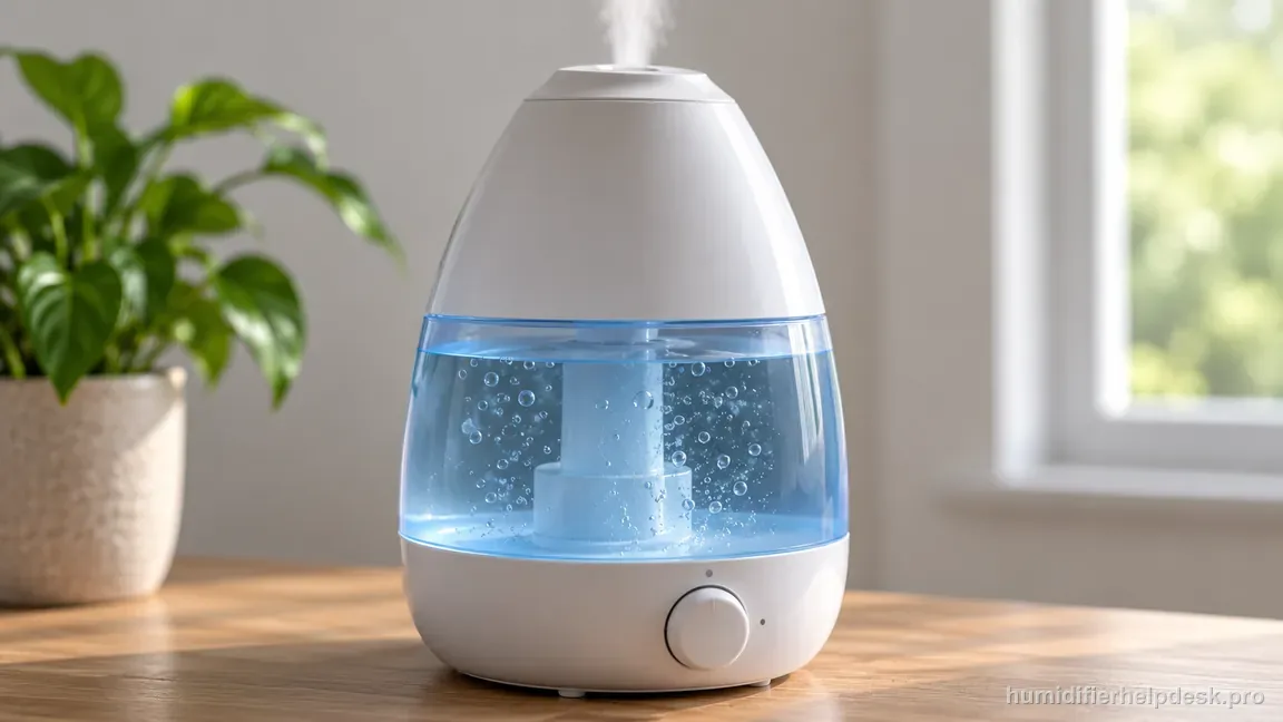 Small bubbles move through the clear tank of a running Vicks VUL525 or VUL545 as water feeds into its base.