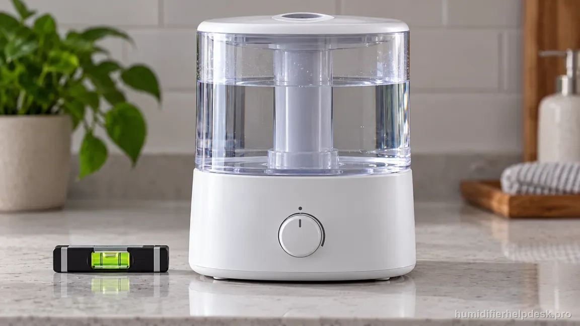 The Vicks VUL585 stands upright on a firm countertop with a small bubble level beside its base.